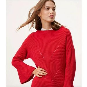 LOFT Red Chunky Knit Soft Sweater Bell Sleeve M